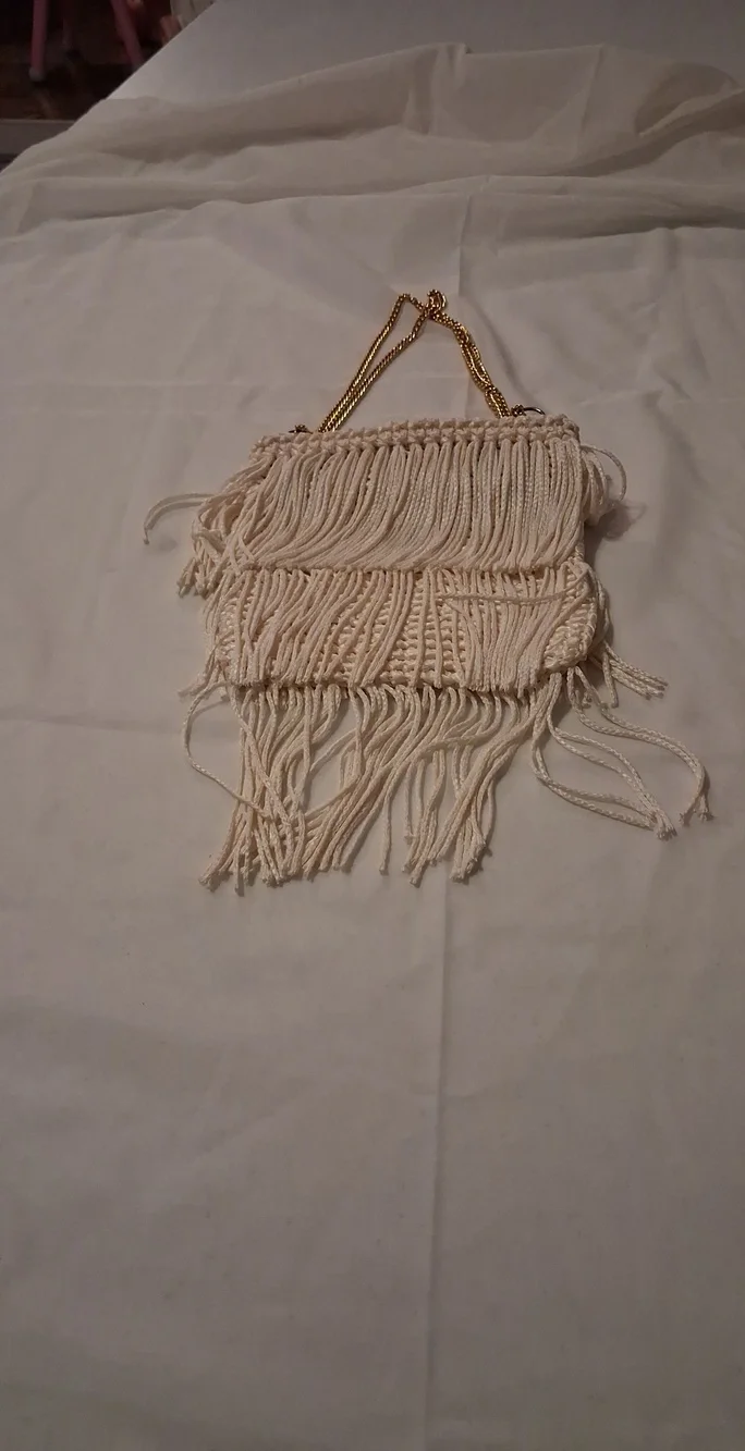 Boho Macramé Fringe Shoulder Bag in Cream